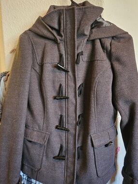 Women’s Hooded Toggle Coat in Dark Brown